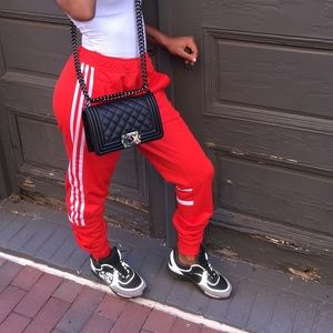 red adidas pants small